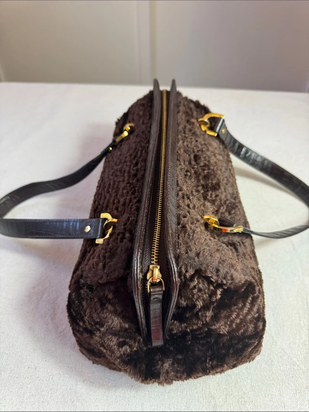 Kate Spade Plush Faux-Shearling Shoulder Bag in Dark Brown